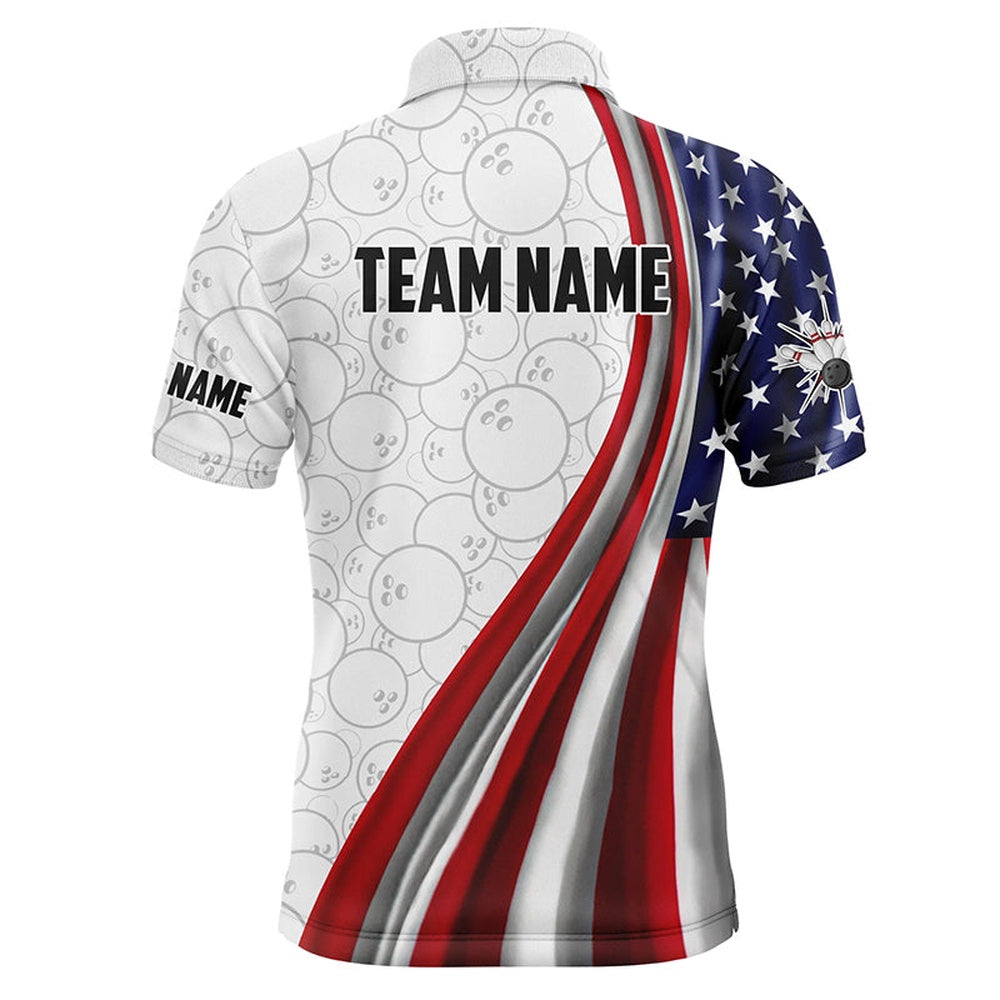 Custom Bowling Polo Shirts, American Flag Bowling Shirt Bowling Team League Polo Bowling Shirt For Men