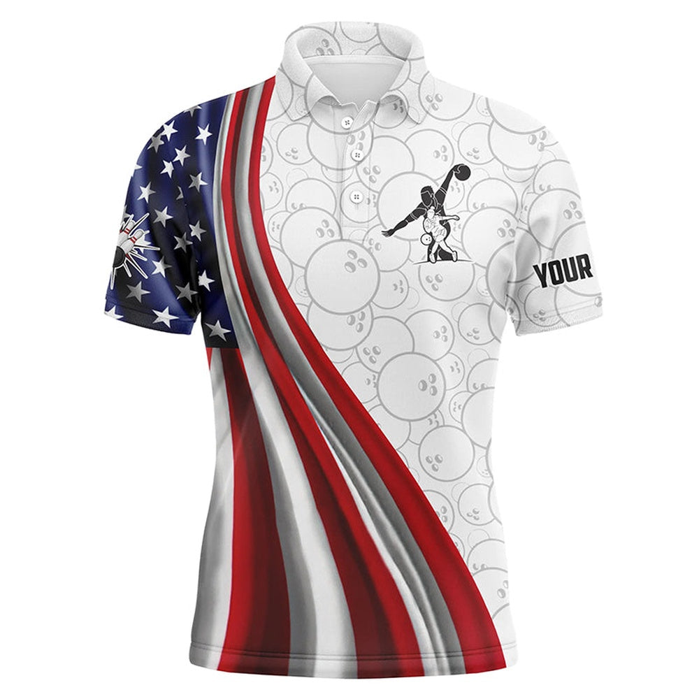 Custom Bowling Polo Shirts, American Flag Bowling Shirt Bowling Team League Polo Bowling Shirt For Men