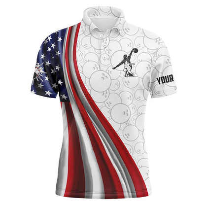 Custom Bowling Polo Shirts, American Flag Bowling Shirt Bowling Team League Polo Bowling Shirt For Men