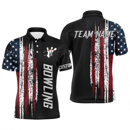 Custom Bowling Polo Shirts, American Flag Bowling Shirt For Men Custom Bowling Jersey For Team Patriots Bowlers Polo Shirt