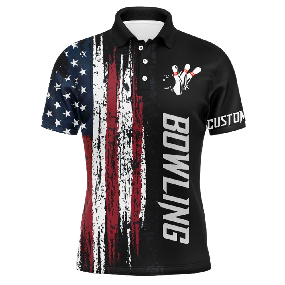 Custom Bowling Polo Shirts, American Flag Bowling Shirt For Men Custom Bowling Jersey For Team Patriots Bowlers Polo Shirt