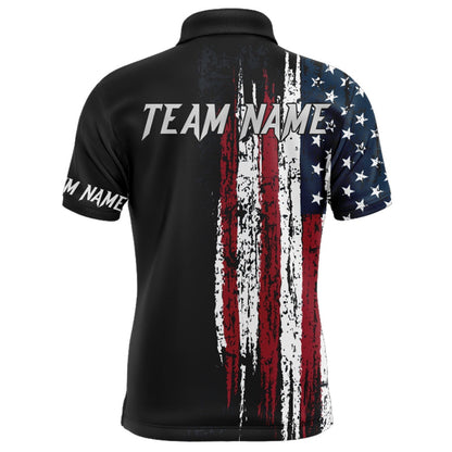 Custom Bowling Polo Shirts, American Flag Bowling Shirt For Men Custom Bowling Jersey For Team Patriots Bowlers Polo Shirt