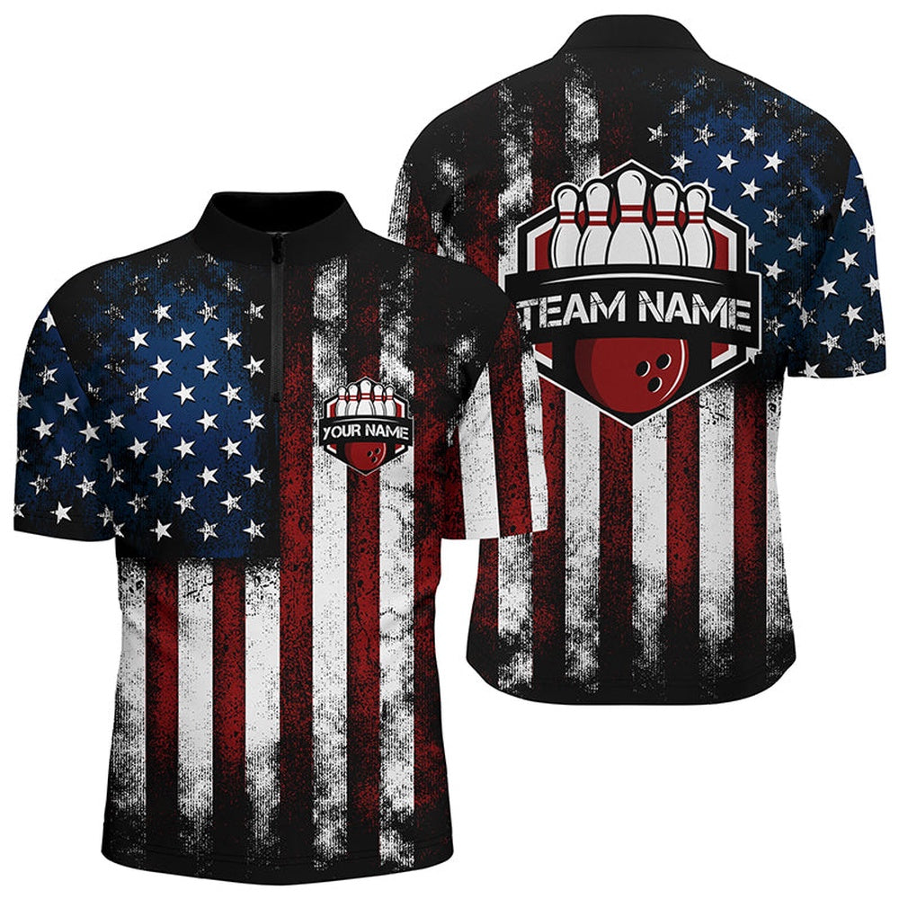 Custom Bowling Polo Shirts, American Flag Bowling Shirt For Men, Custom Bowling Jersey For Team Patriots Bowlers Shirt