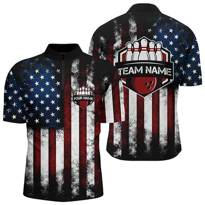 Custom Bowling Polo Shirts, American Flag Bowling Shirt For Men, Custom Bowling Jersey For Team Patriots Bowlers Shirt