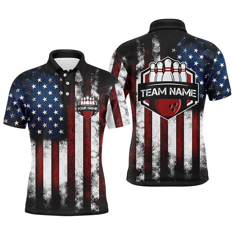 Custom Bowling Polo Shirts, American Flag Bowling Shirt For Men, Custom Bowling Jersey For Team Patriots Bowlers Shirt