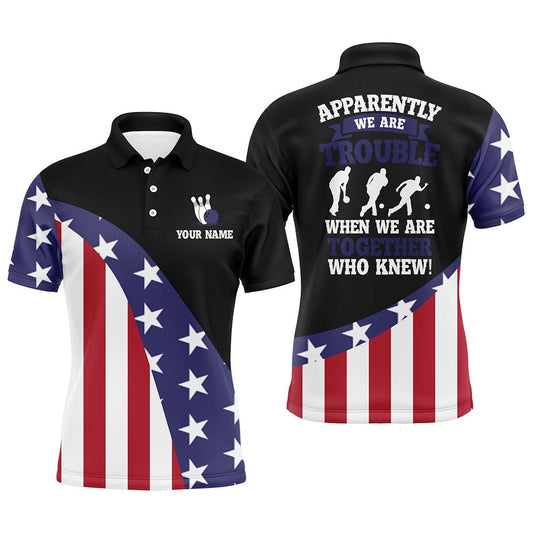 Custom Bowling Polo Shirts, American Flag Bowling Shirt For Men Custom Bowling Jersey Funny Patriots Bowlers League Polo Shirt
