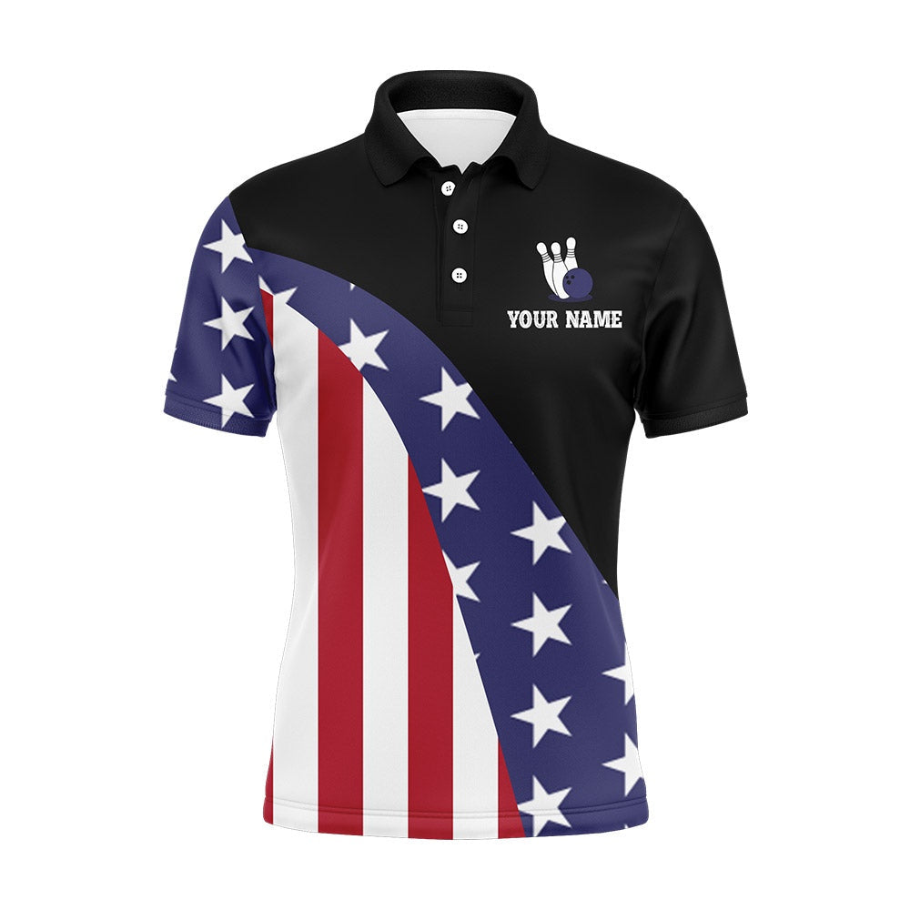 Custom Bowling Polo Shirts, American Flag Bowling Shirt For Men Custom Bowling Jersey Funny Patriots Bowlers League Polo Shirt