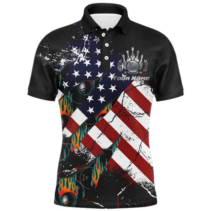 Custom Bowling Polo Shirts, American Flag Bowling Shirt For Men Custom Bowling Jersey Strike Patriot League Bowlers Polo Shirt