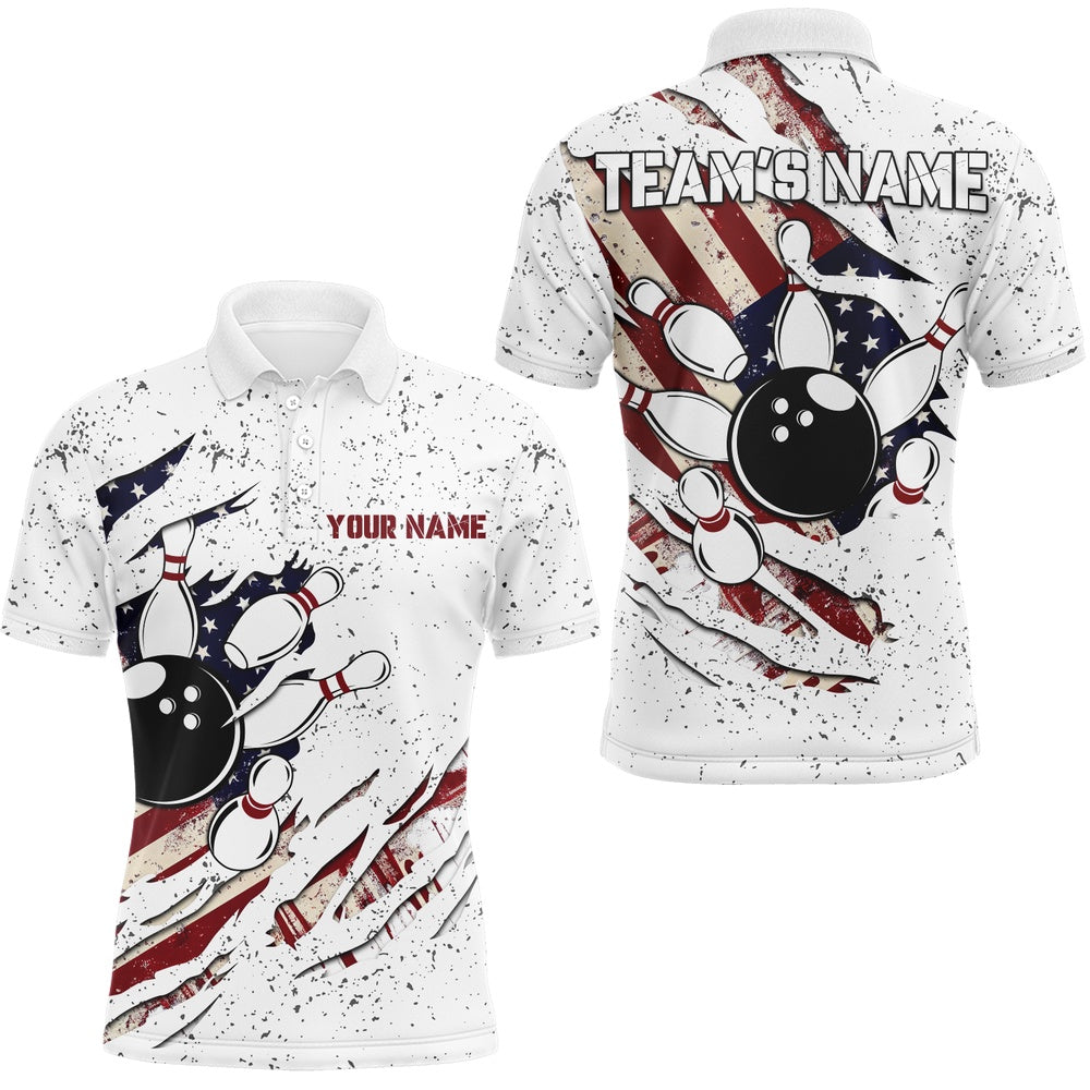 Custom Bowling Polo Shirts, American Flag Bowling Shirt For Men Custom Bowling Team Jersey Bowling Polo Shirt