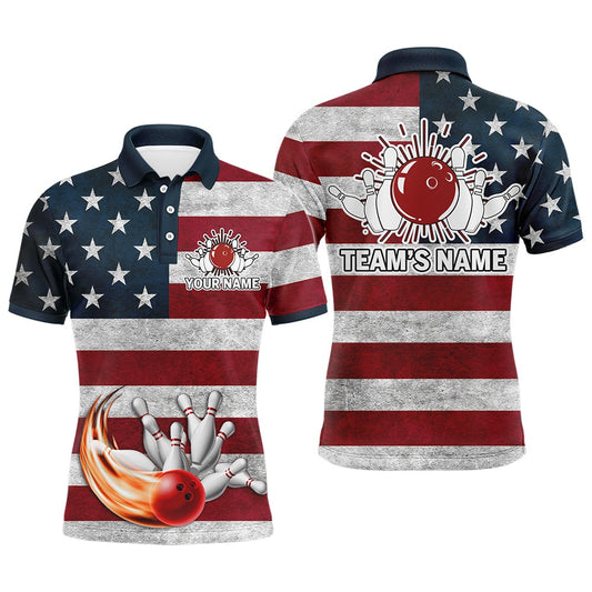 Custom Bowling Polo Shirts, American Flag Bowling Shirt For Men, Custom Polo Team Bowling Jersey With Names, Patriots Shirt