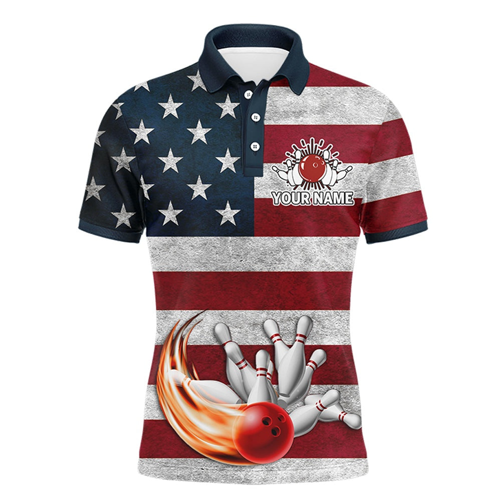 Custom Bowling Polo Shirts, American Flag Bowling Shirt For Men, Custom Polo Team Bowling Jersey With Names, Patriots Shirt