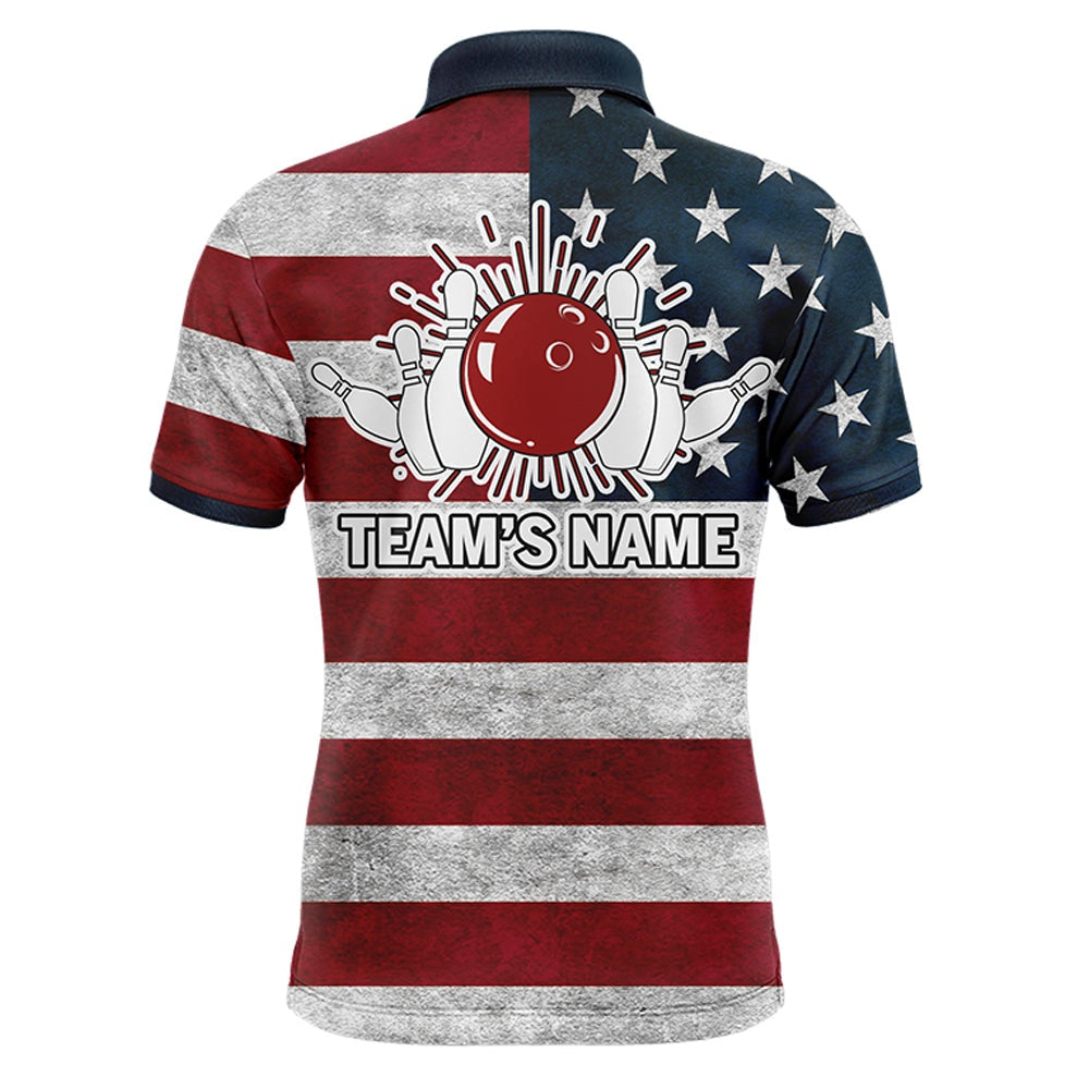 Custom Bowling Polo Shirts, American Flag Bowling Shirt For Men, Custom Polo Team Bowling Jersey With Names, Patriots Shirt