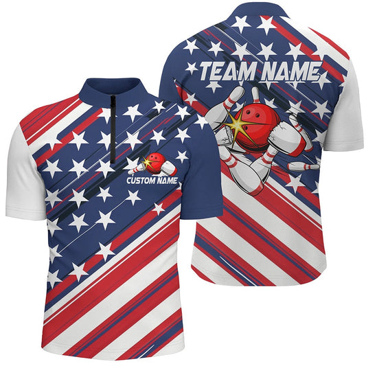 Custom Bowling Polo Shirts, American Flag Bowling Shirts For Men And Women, Custom Bowling Tournament Team Shirts