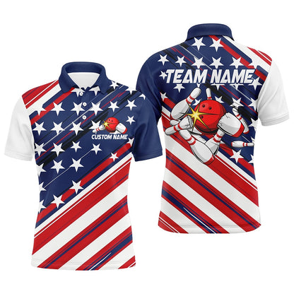 Custom Bowling Polo Shirts, American Flag Bowling Shirts For Men And Women, Custom Bowling Tournament Team Shirts