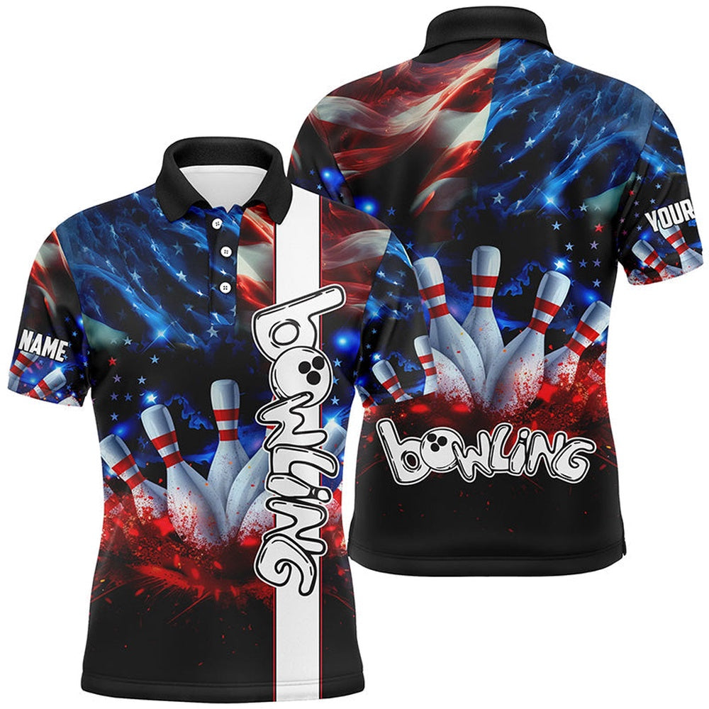 Custom Bowling Polo Shirts, American Flag Bowling Shirts For Men Custom Mens Bowling Team Jerseys, Patriotic Gifts For Bowlers