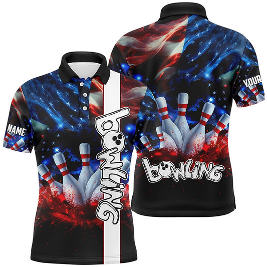 Custom Bowling Polo Shirts, American Flag Bowling Shirts For Men Custom Mens Bowling Team Jerseys, Patriotic Gifts For Bowlers