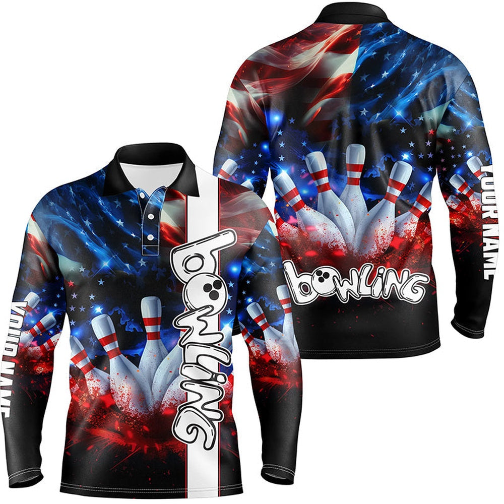 Custom Bowling Polo Shirts, American Flag Bowling Shirts For Men Custom Mens Bowling Team Jerseys, Patriotic Gifts For Bowlers
