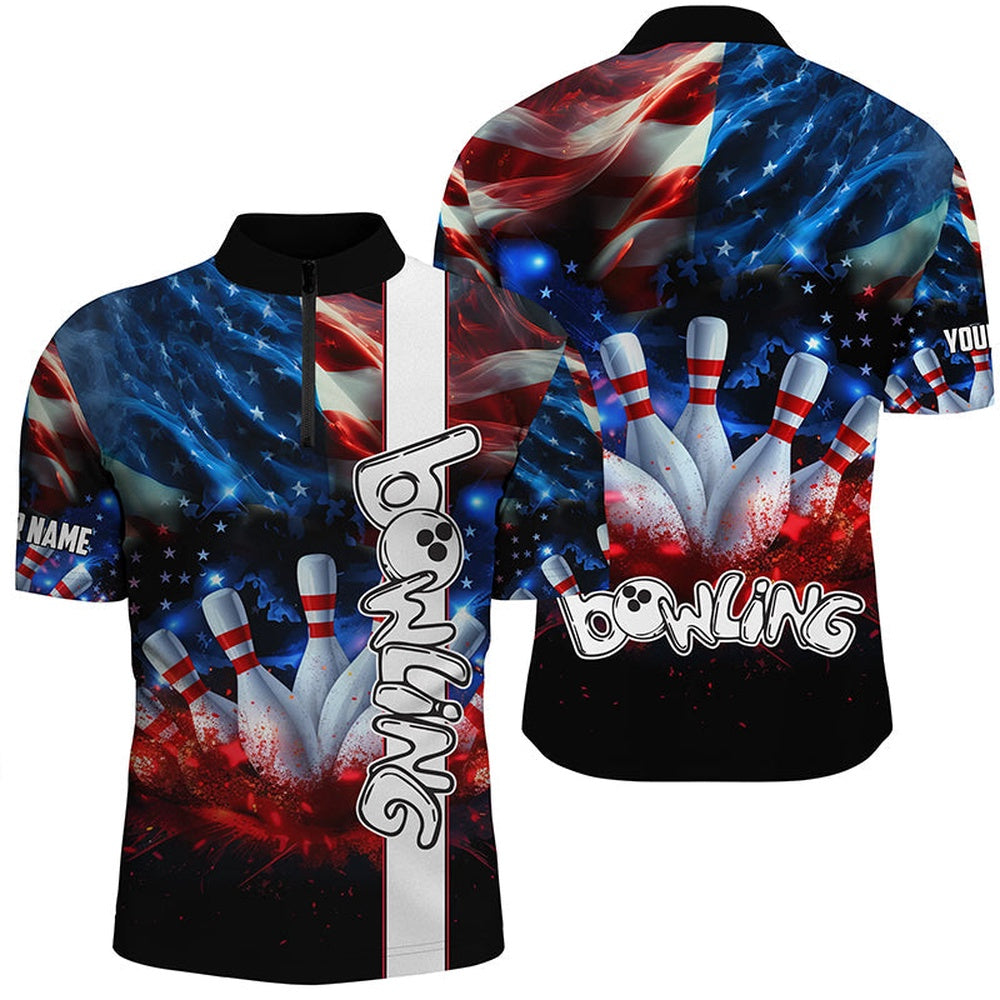 Custom Bowling Polo Shirts, American Flag Bowling Shirts For Men Custom Mens Bowling Team Jerseys, Patriotic Gifts For Bowlers