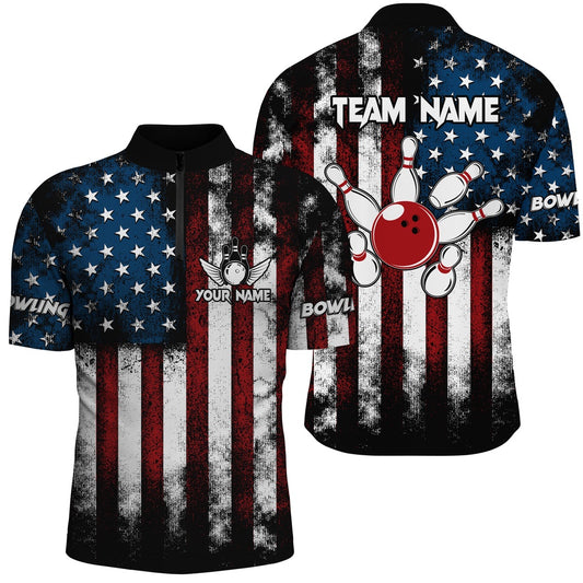 Custom Bowling Polo Shirts, American Flag Bowling Shirts Unisex Custom Bowling Team Jersey For Men & Women