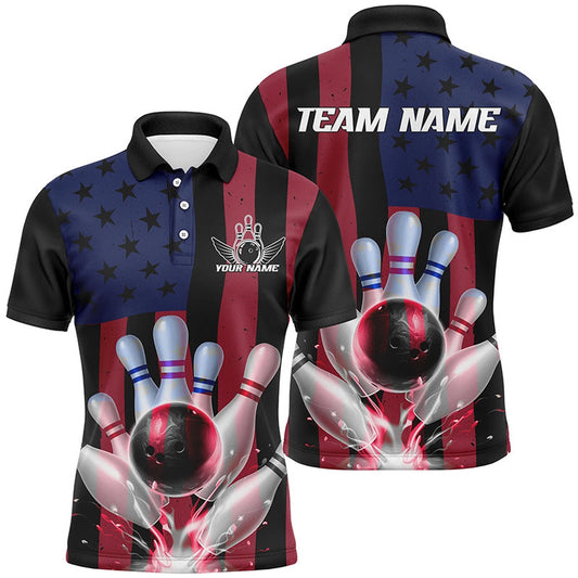 Custom Bowling Polo Shirts, American Flag Custom Bowling Shirts For Men And Women, Patriotic Bowling Tournament For Bowling Team