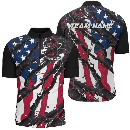 Custom Bowling Polo Shirts, American Flag Custom Bowling Team Shirts For Men And Women, Patriotic Bowling Team Jerseys