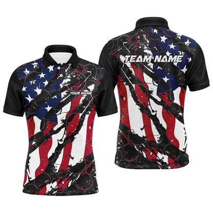Custom Bowling Polo Shirts, American Flag Custom Bowling Team Shirts For Men And Women, Patriotic Bowling Team Jerseys