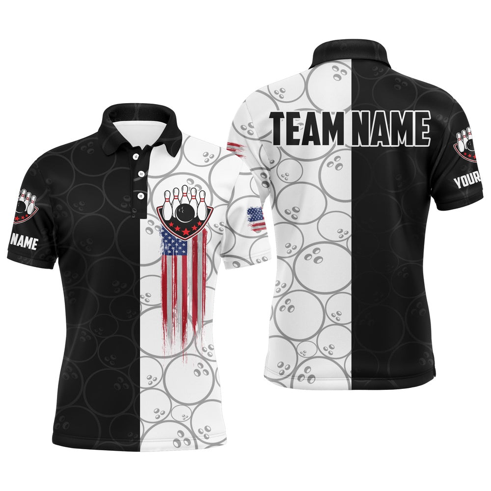 Custom Bowling Polo Shirts, American Flag Men Polo Bowling Shirt Personalized Patriotic Bowlers Custom Team Short Sleeves Jersey