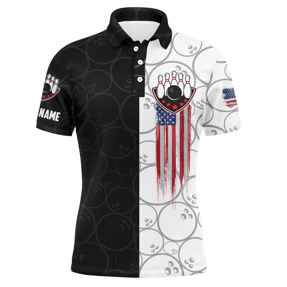 Custom Bowling Polo Shirts, American Flag Men Polo Bowling Shirt Personalized Patriotic Bowlers Custom Team Short Sleeves Jersey