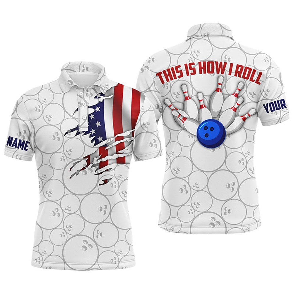 Custom Bowling Polo Shirts, American Flag Polo Bowling Shirt For Men Bowlers, This Is How I Roll Funny Bowling Jersey