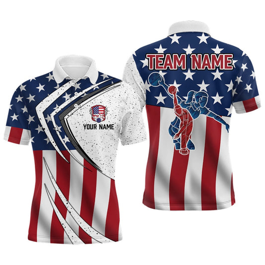 Custom Bowling Polo Shirts, American Flag Retro Bowling Shirts For Men Custom Patriotic Bowling Team League Jerseys Polo Shirts