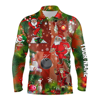 Custom Bowling Polo Shirts, American Flag Santa Christmas Bowling Shirts For Men Team League Jerseys Custom Bowling Polo Shirts