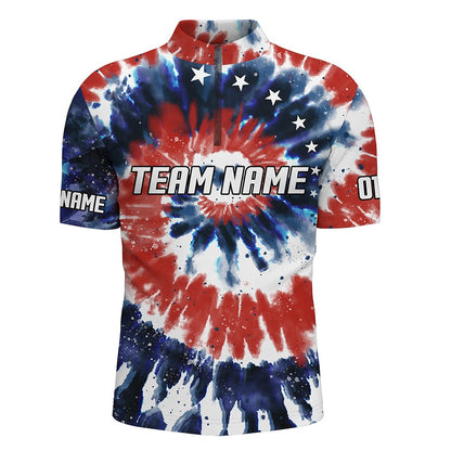 Custom Bowling Polo Shirts, American Flag Tie Dye Bowling Shirts For Men, Custom Bowling Team Jerseys
