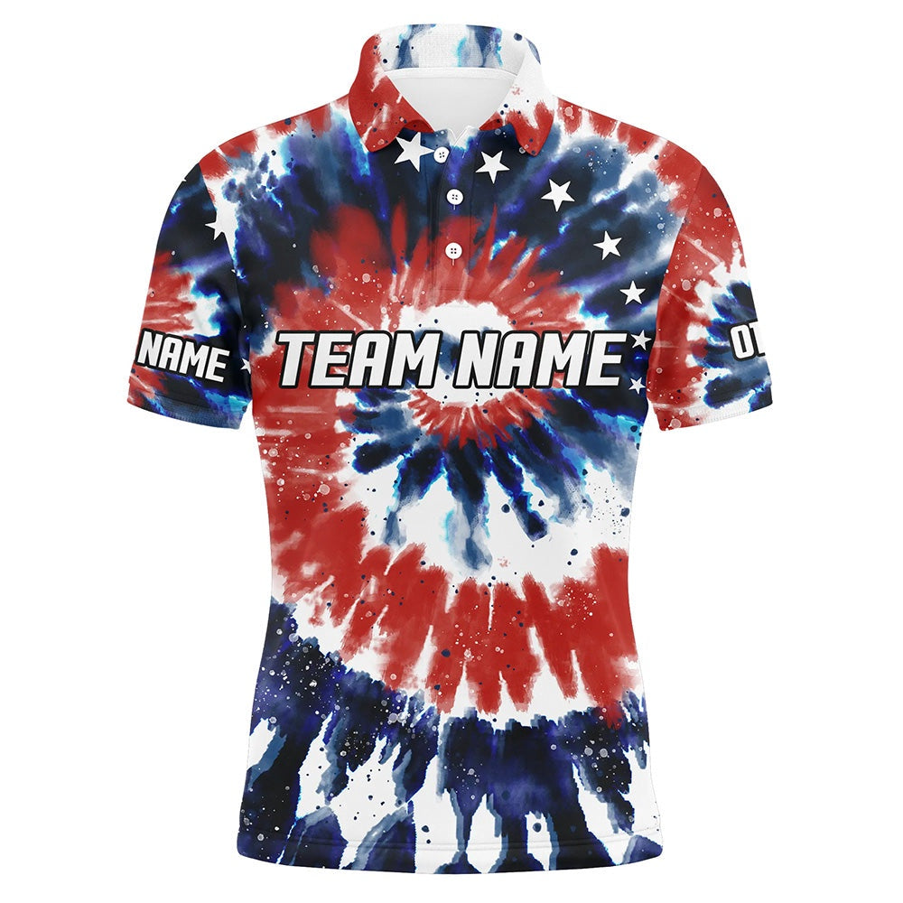 Custom Bowling Polo Shirts, American Flag Tie Dye Bowling Shirts For Men, Custom Bowling Team Jerseys