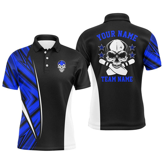 Custom Bowling Polo Shirts, Black And Blue Camo Custom Camo Bowling Polo Shirts For Men, Team Skull Bowling Jerseys