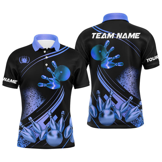 Custom Bowling Polo Shirts, Black And Blue Mens Bowling Shirts Custom Bowling Apparel Team Bowling Jerseys