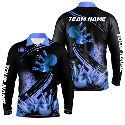 Custom Bowling Polo Shirts, Black And Blue Mens Bowling Shirts Custom Bowling Apparel Team Bowling Jerseys