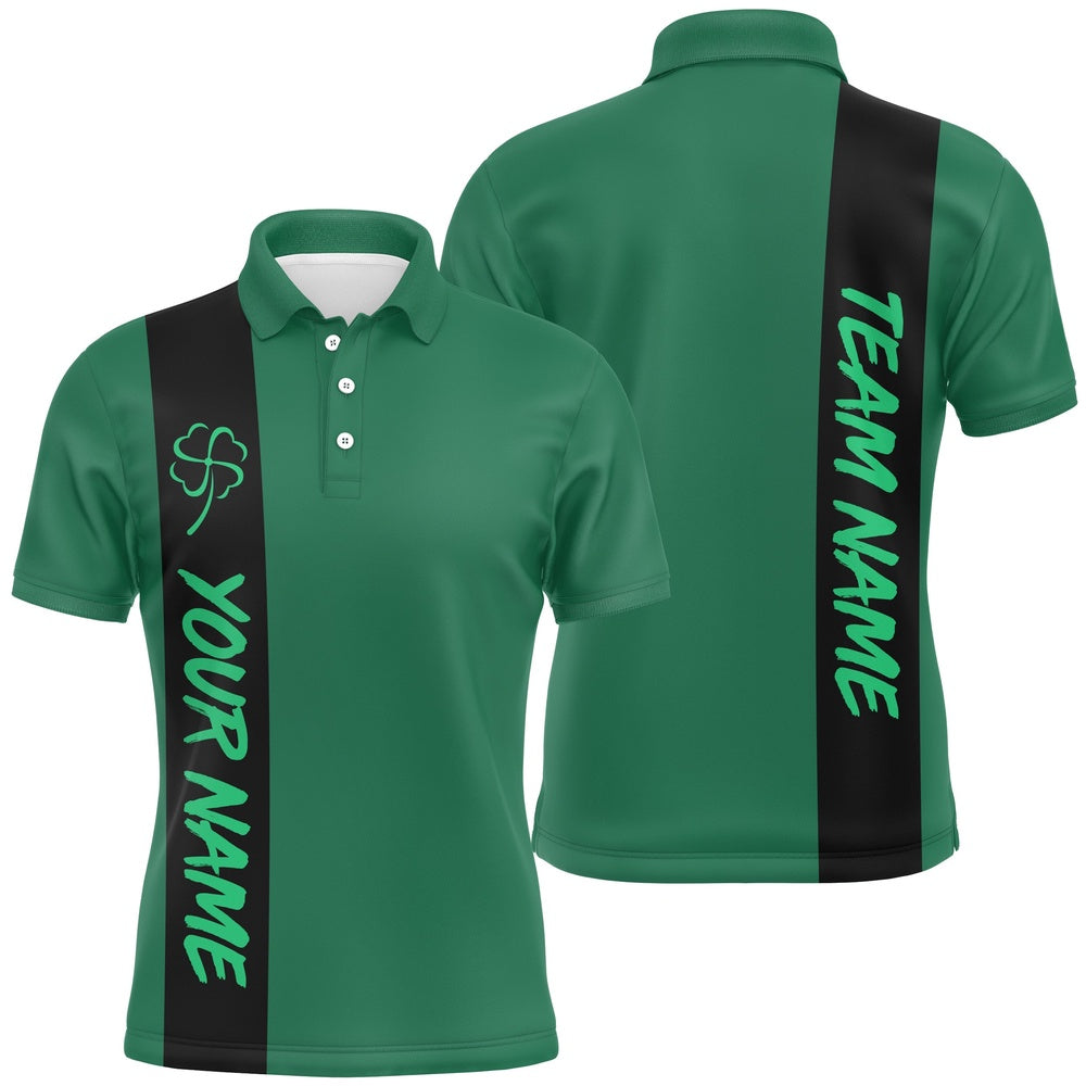 Custom Bowling Polo Shirts, Black And Green Retro Lucky Mens Polo Bowling Shirts Custom St Patrick Day Team League Bowling Jerseys