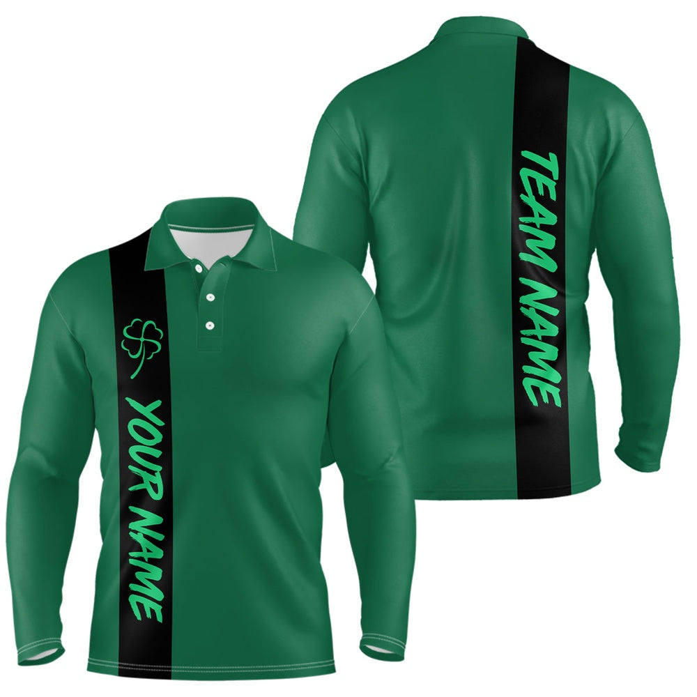 Custom Bowling Polo Shirts, Black And Green Retro Lucky Mens Polo Bowling Shirts Custom St Patrick Day Team League Bowling Jerseys
