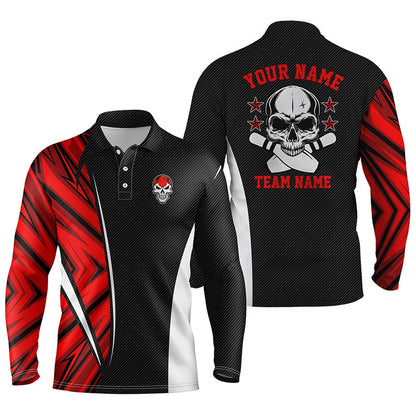 Custom Bowling Polo Shirts, Black And Red Camo Custom Camo Bowling Polo Shirts For Men, Team Skull Bowling Jerseys