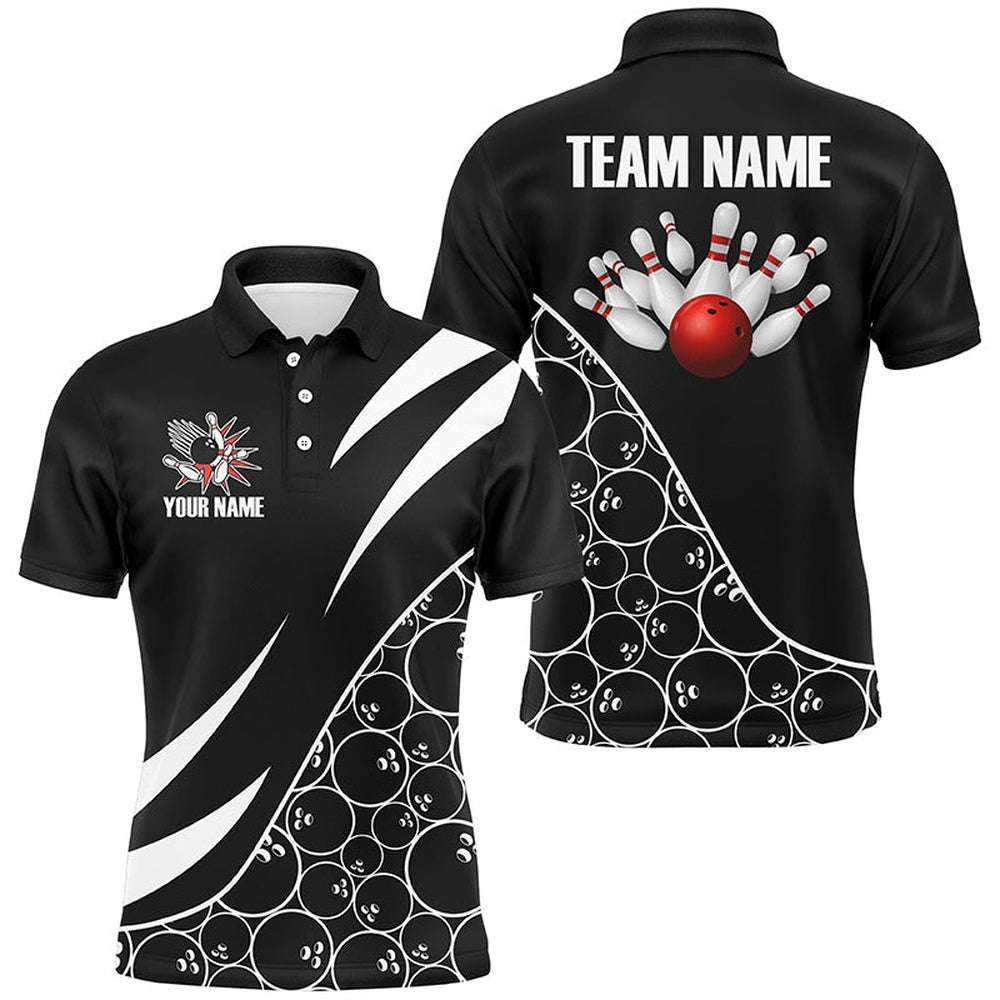 Custom Bowling Polo Shirts, Black And White Bowling Camo League Jerseys For Men Custom Retro Bowling Shirts For Team Bowlers
