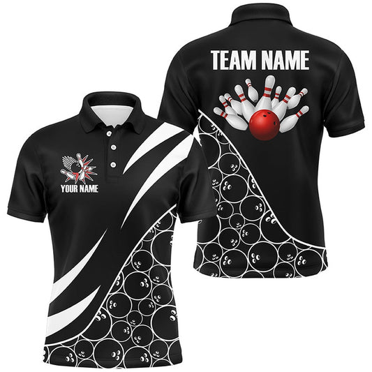 Custom Bowling Polo Shirts, Black And White Bowling Camo League Jerseys For Men Custom Retro Bowling Shirts For Team Bowlers