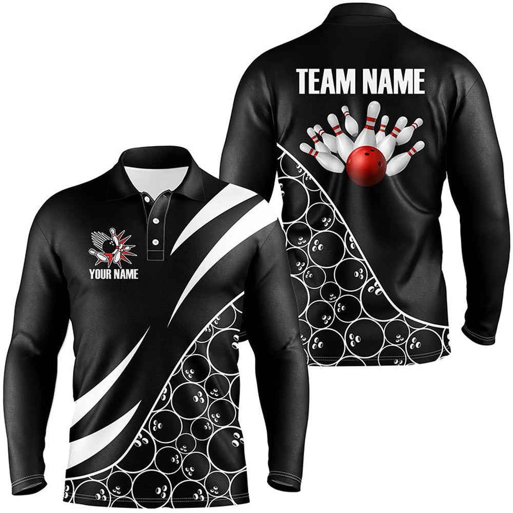 Custom Bowling Polo Shirts, Black And White Bowling Camo League Jerseys For Men Custom Retro Bowling Shirts For Team Bowlers