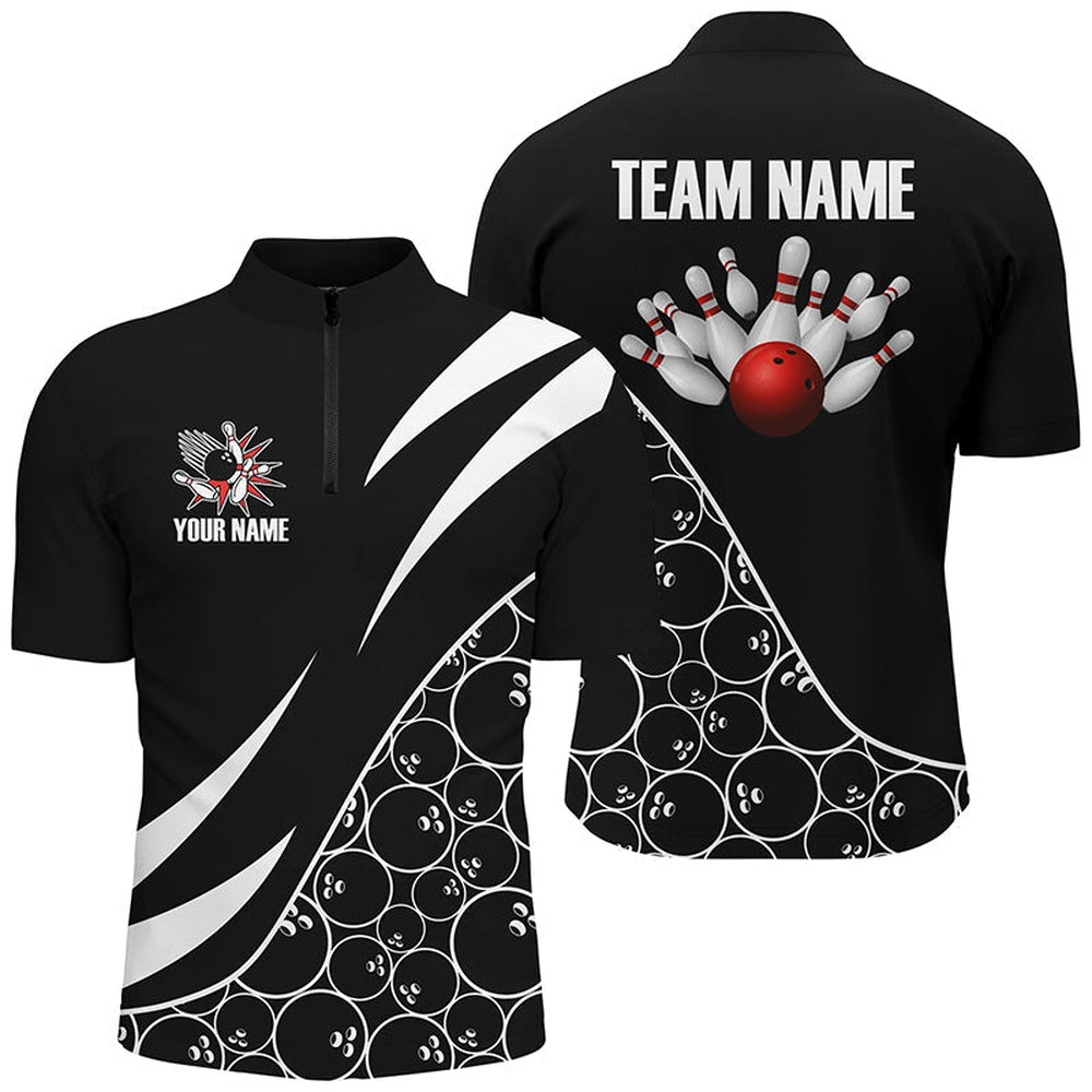 Custom Bowling Polo Shirts, Black And White Bowling Camo League Jerseys For Men Custom Retro Bowling Shirts For Team Bowlers