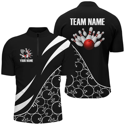 Custom Bowling Polo Shirts, Black And White Bowling Camo League Jerseys For Men Custom Retro Bowling Shirts For Team Bowlers