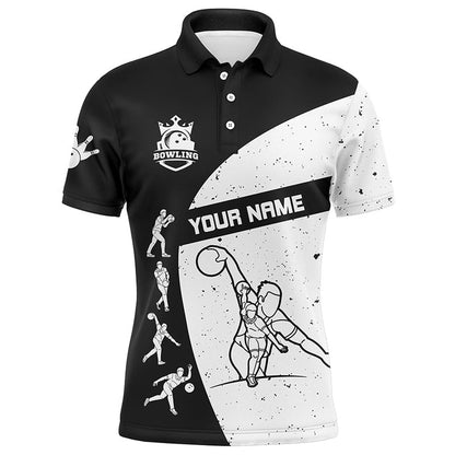 Custom Bowling Polo Shirts, Black And White Bowling Polo Shirts For Men Custom Bowling Team League Shirt, Bowling Shirts For Men