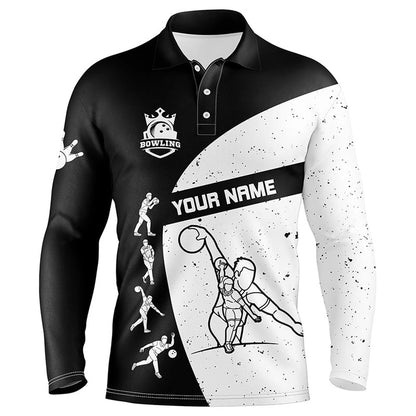 Custom Bowling Polo Shirts, Black And White Bowling Polo Shirts For Men Custom Bowling Team League Shirt, Bowling Shirts For Men