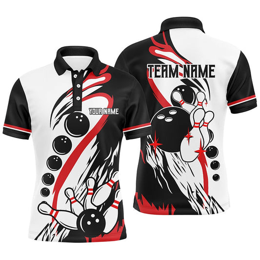 Custom Bowling Polo Shirts, Black And White Retro Bowling League Jerseys Custom Men Bowling Polo Shirt, Gifts For Bowlers