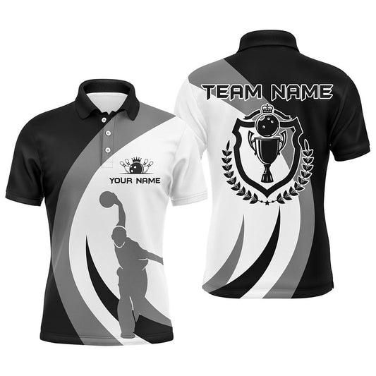 Custom Bowling Polo Shirts, Black And White Retro Bowling Polo Shirt For Men Bowling Jersey Custom Bowling League Team Shirt