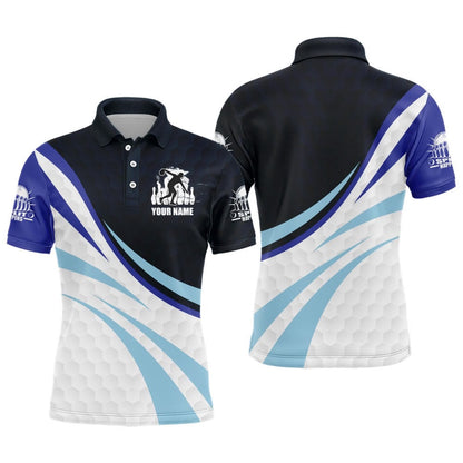 Custom Bowling Polo Shirts, Black&Blue Bowling Jersey For Men Personalized Bowling Polo Shirt