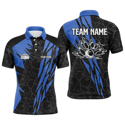Custom Bowling Polo Shirts, Black Bowling Camo Mens Polo Bowling Shirt Custom Bowling Strike Team League Jerseys Blue